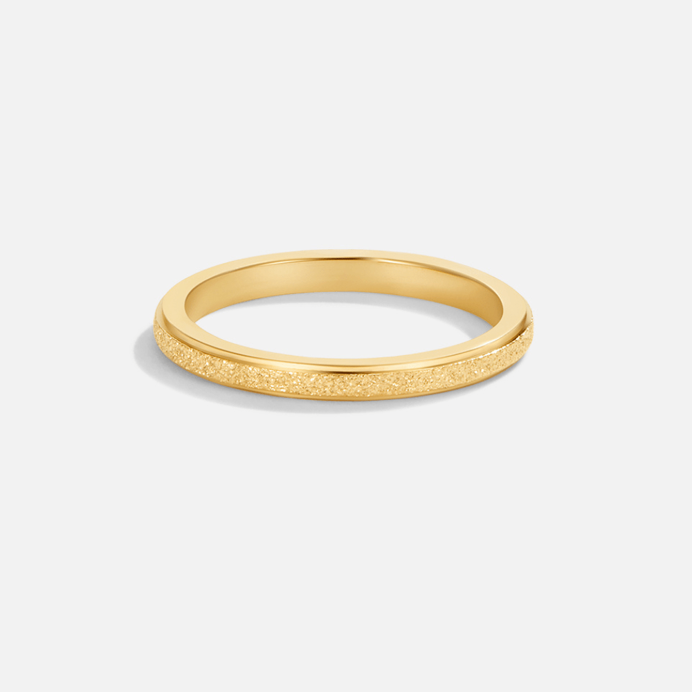 Amelia Gold Band Ring, gold band on white background, front face with a sandy textured band