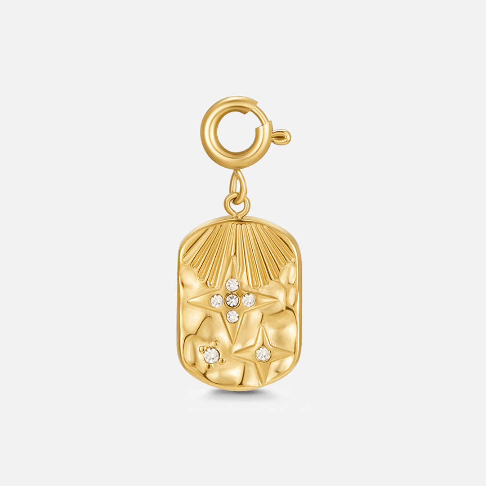 Astral Gold Charm, gold charm with spring clasp, star motifs and small crystals