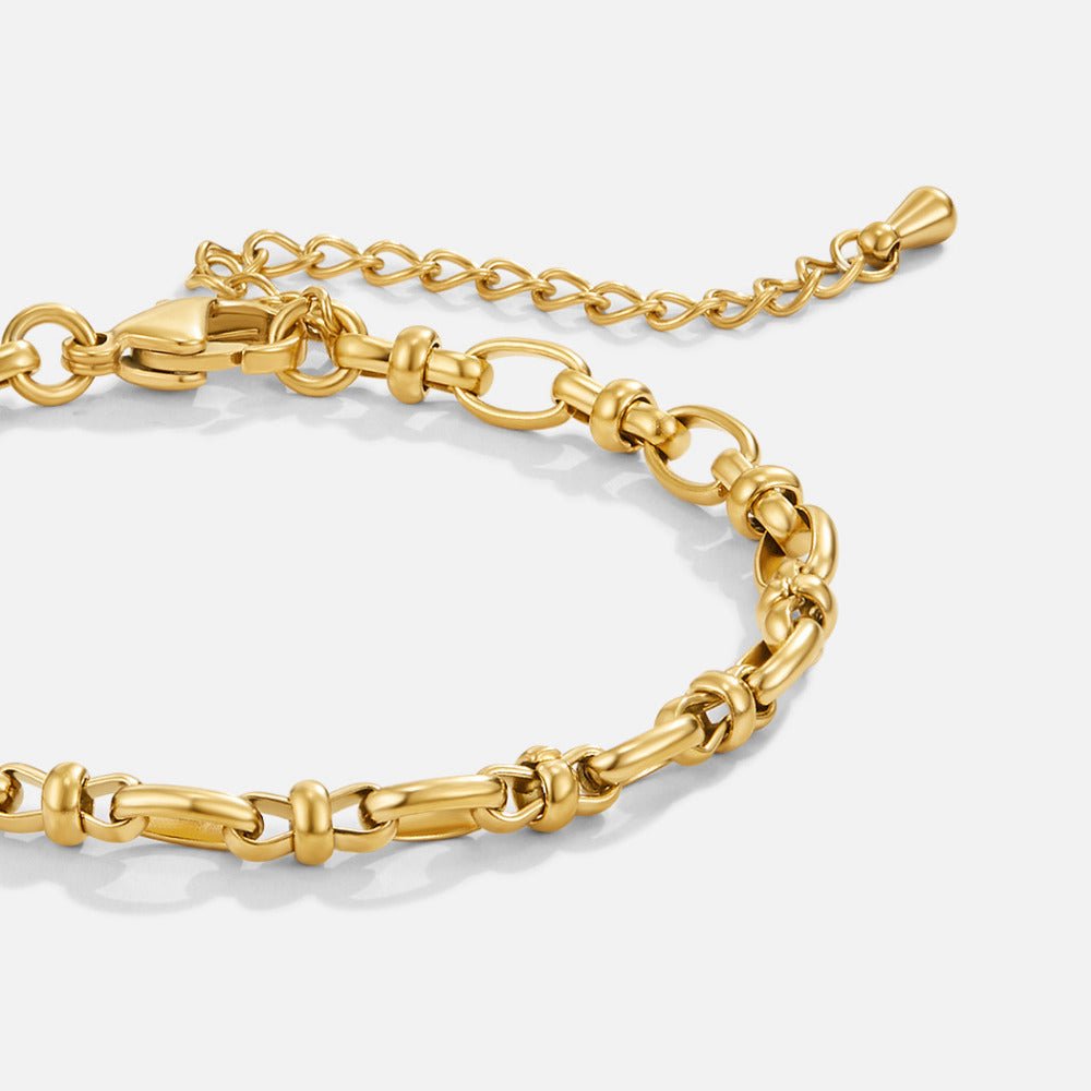 Cami Knotted Link Bracelet, close-up of gold chain bracelet on white, clasp and extender visible