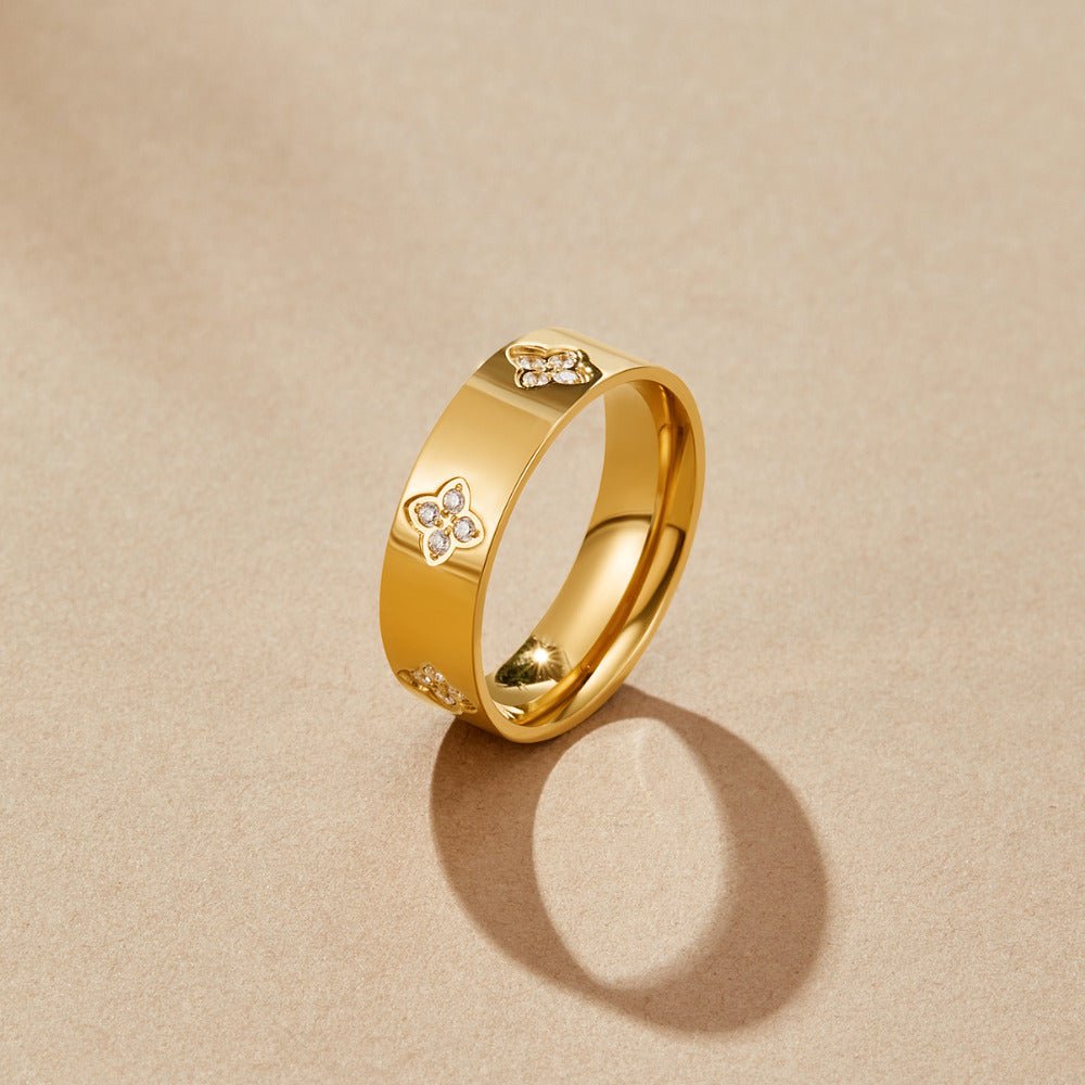 Gold Crystal Clover Band Ring - Beautiful Earth Boutique