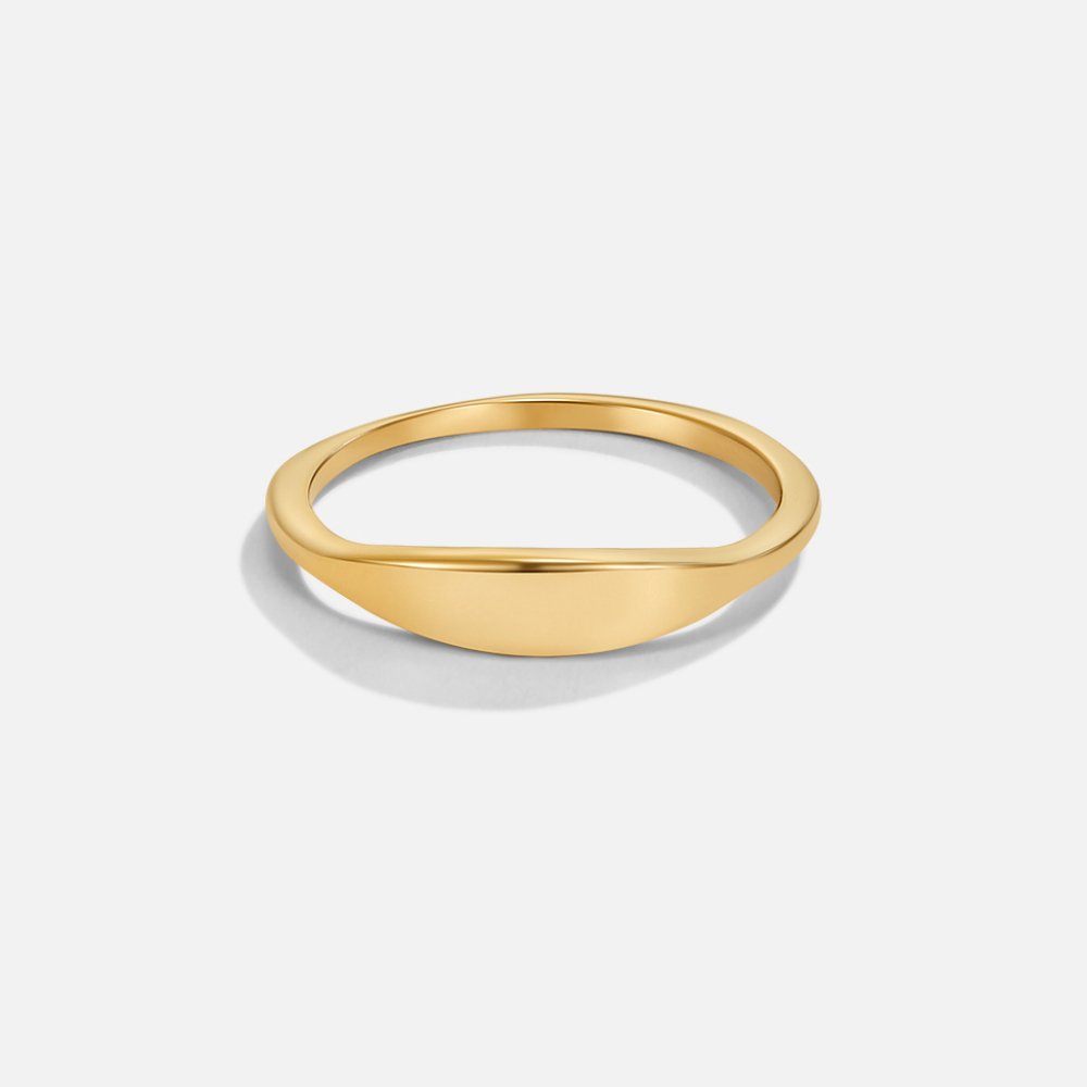 Pipa Gold Signet Ring, polished gold ring with a flat, curved top on white