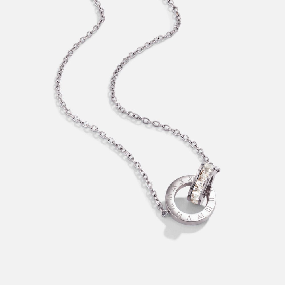 Silver Infinity Necklace, silver chain necklace with a pendant of two rings, one engraved with