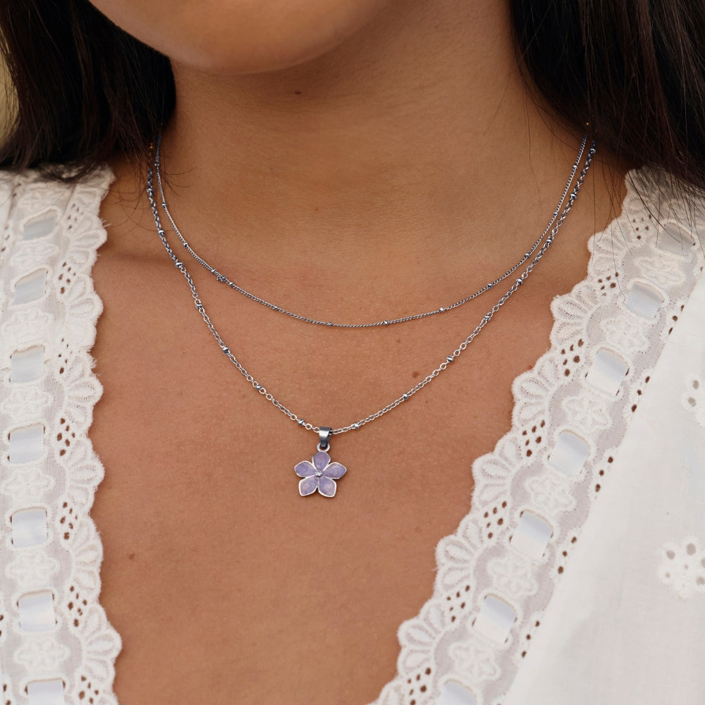 Purple Sakura Bloom Silver Necklace