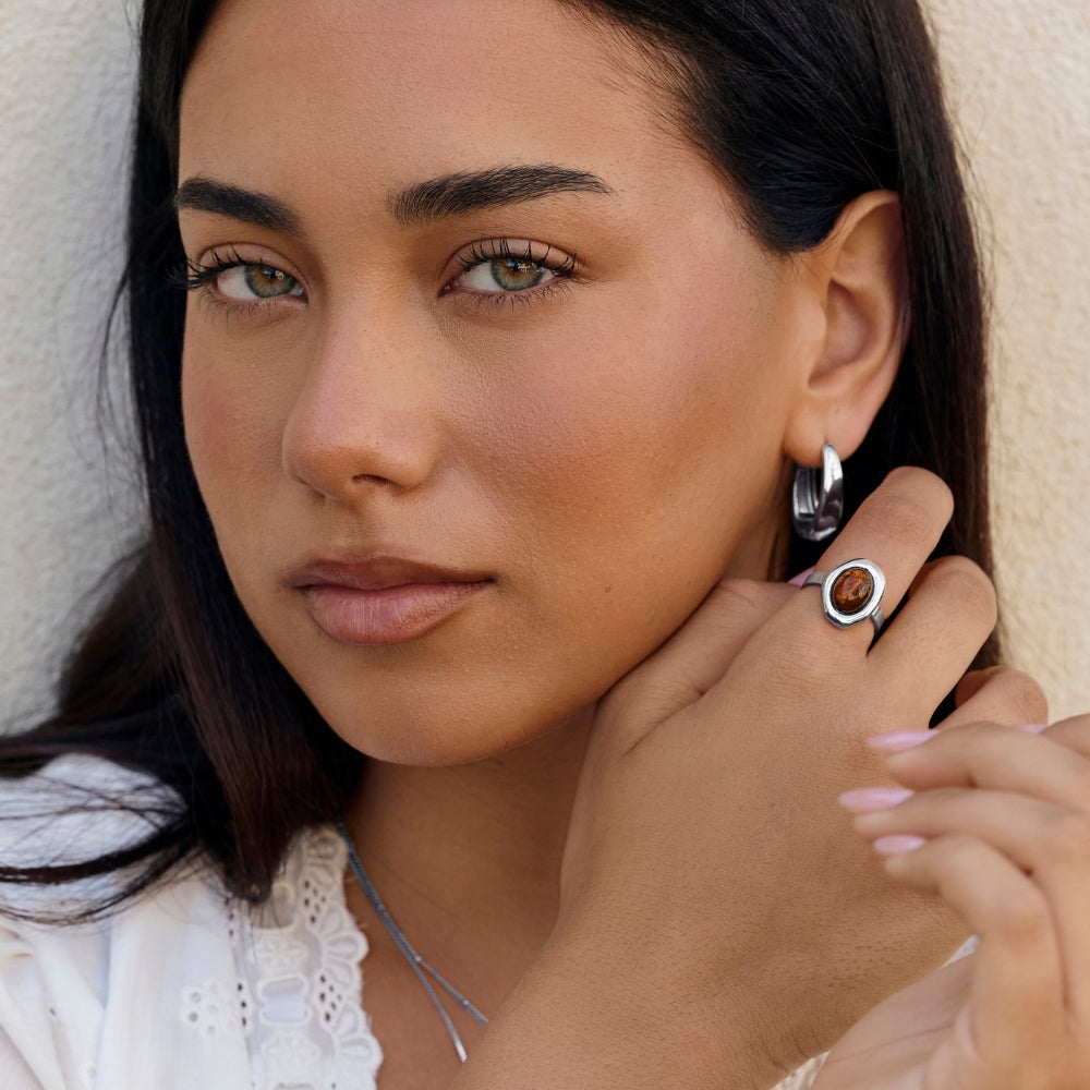 Silver Amber Ring