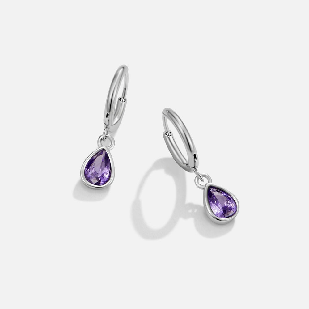 Silver Purple Teardrop Earrings