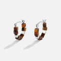 Silver Tiger Eye Cube Hoop Earrings