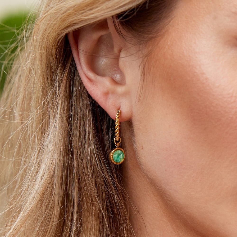 Aventurine Twisted Hoop Earrings - Beautiful Earth Boutique