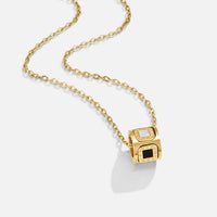 Black Agate Cube Pendant Necklace, gold chain necklace with a cube pendant, white and black