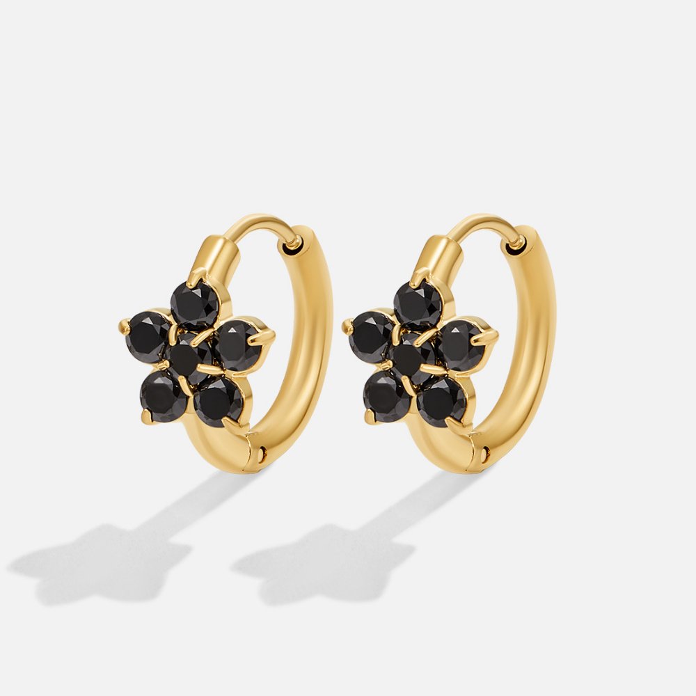 Black Crystal Flower Hoop Earrings - Beautiful Earth Boutique