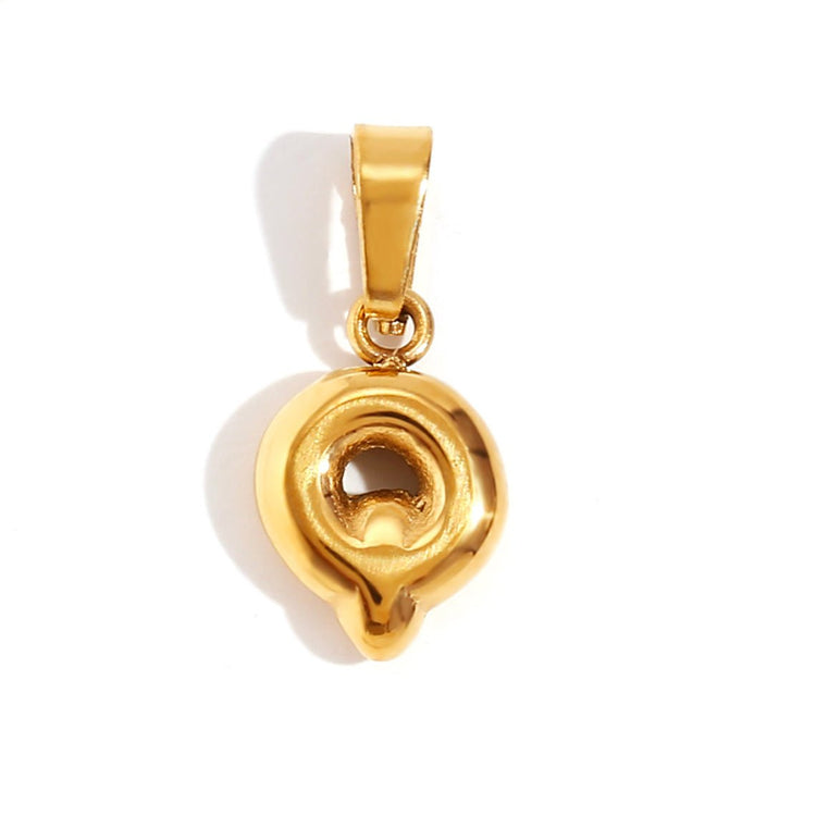 Bubble Letter Necklace, gold pendant with a bail and jump ring, shown on a white background