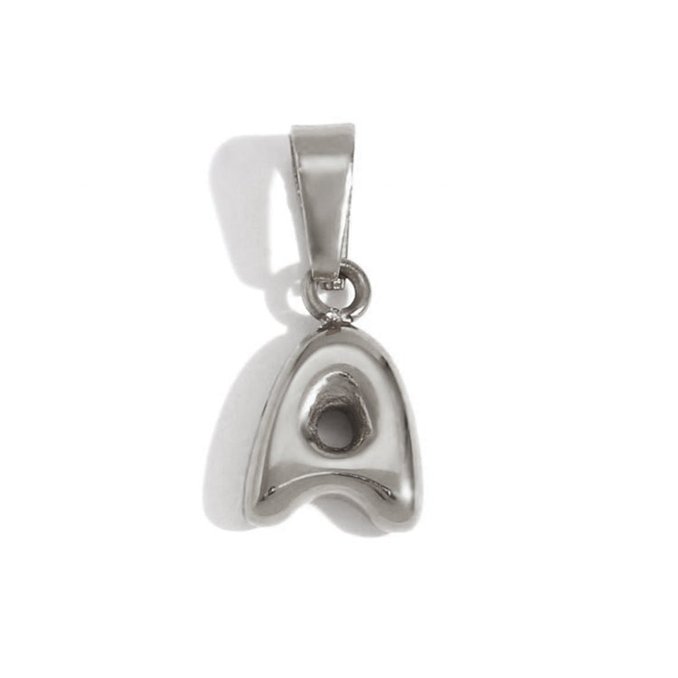 Bubble Letter Necklace, polished silver pendant with a bubble-letter A and bail