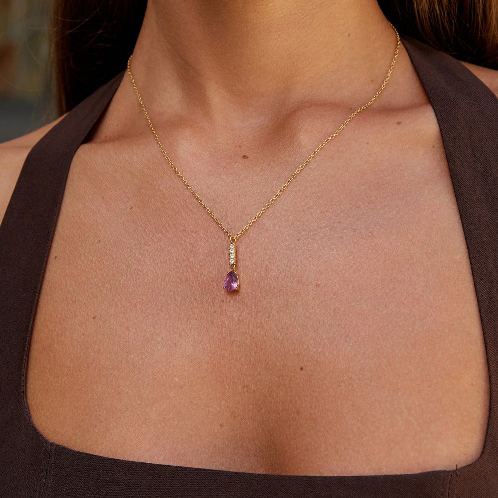 Crystal Pink Teardrop Necklace