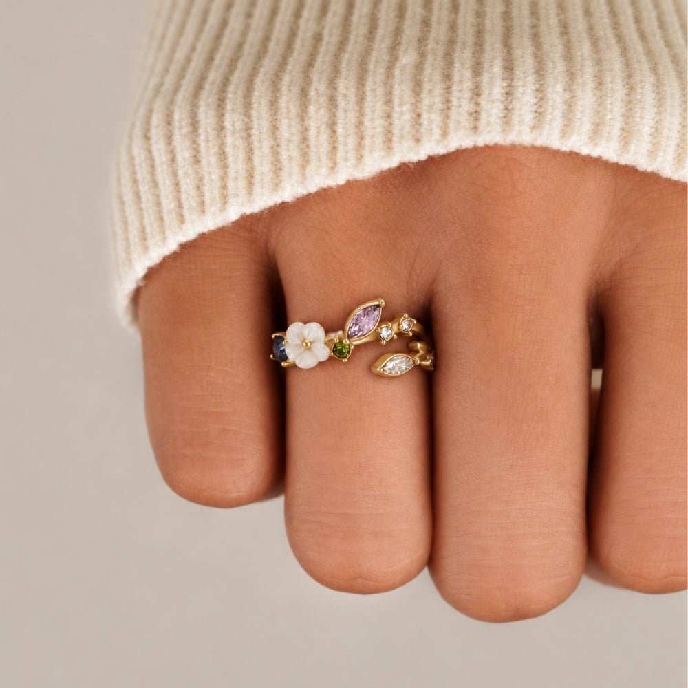 Crystal White Blossom Ring Gold - Beautiful Earth Boutique