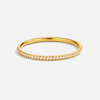 Eternity 18K Crystal Ring, gold band ring lying flat, with a row of clear stones across the front
