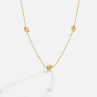 Flower Power 18K Gold Chain Necklace, gold chain necklace with three textured flower charms on white