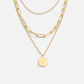 Geya Coin Layered Necklace, three gold chains layered, with a round engraved coin pendant