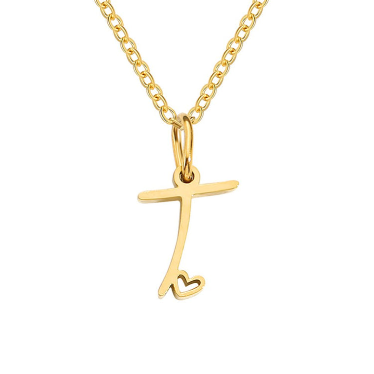 Gold Letter Heart Necklace, gold letter pendant on a thin chain, with a small heart cutout