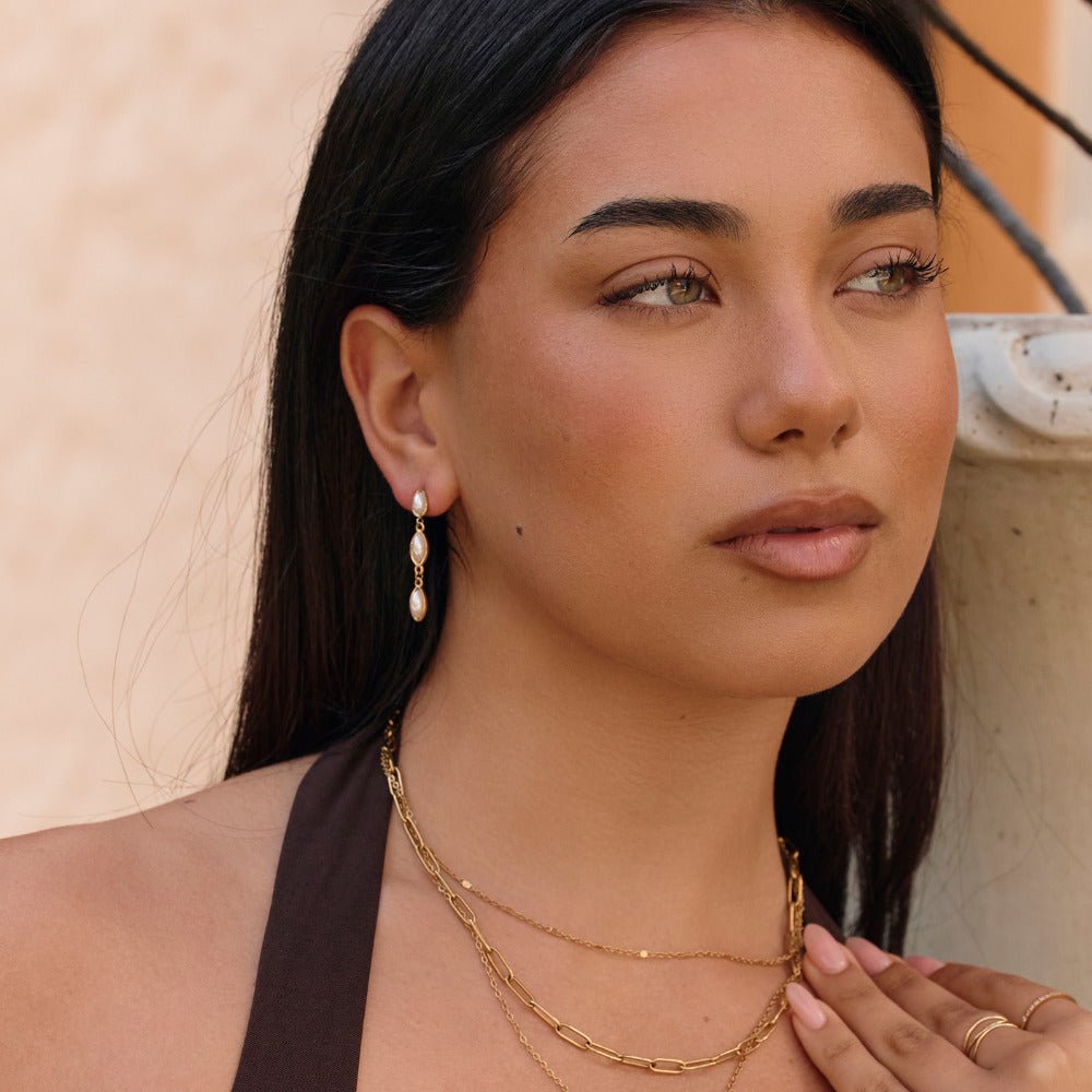 Gold Serena Pearl Drop Earrings - Beautiful Earth Boutique