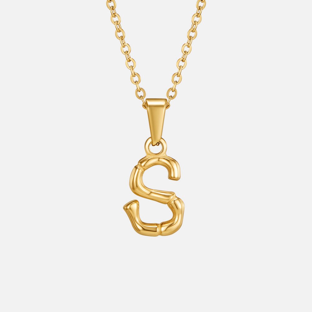 Golden Bamboo Letter Pendant Necklace - Beautiful Earth Boutique