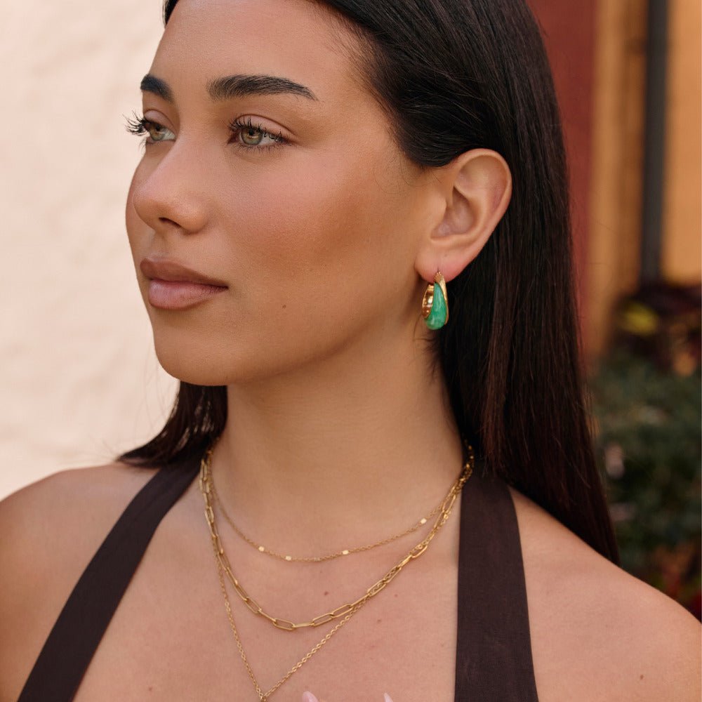 Golden Emerald Hoop Earrings - Beautiful Earth Boutique