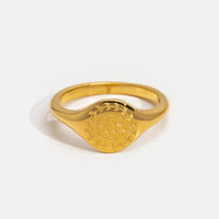 Golden Luna Ring, gold signet ring with engraved moon, stars and leaf wreath
