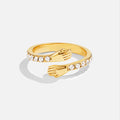 'Hug Me Forever' 18K Gold Ring, open-band ring with hand shapes meeting, set with clear stones