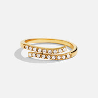 Layered Gold & Crystal Wrap Ring, gold wrap ring with two rows of clear crystals on white