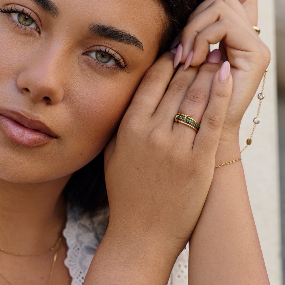 Layered Kaili Green Crystal Ring - Beautiful Earth Boutique
