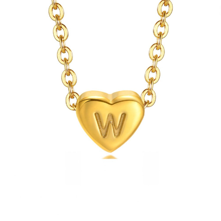 Letter Heart Necklace, gold chain with a small heart pendant engraved with the letter W