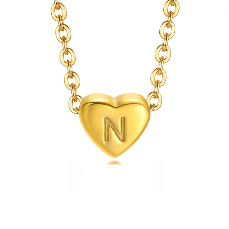Letter Heart Necklace, gold chain necklace with a heart pendant engraved with the letter N