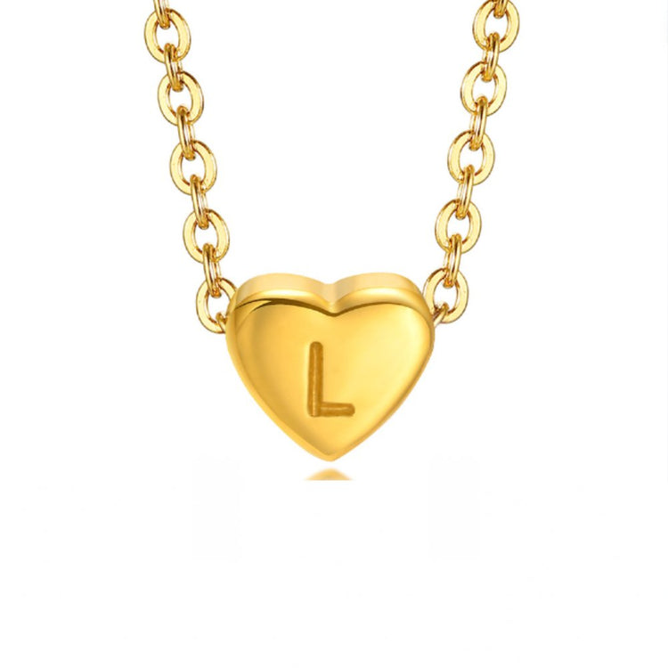 Letter Heart Necklace, gold heart pendant engraved with the letter L on a chain
