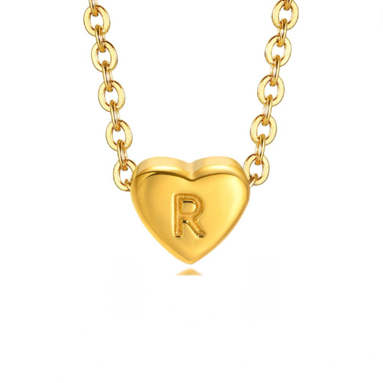 Letter Heart Necklace, gold chain necklace with a heart pendant stamped with the letter R