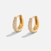 Lily Crystal Hoop Earrings, a pair of gold hoops with a crystal-set outer edge, on white