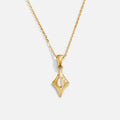 Luna White Opal Gold Necklace, gold necklace on white background, diamond-shaped pendant with