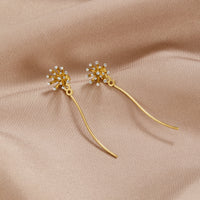 Make A Wish Dandelion 18K Gold Earrings, a pair of gold dandelion earrings with clear stones