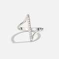 Mila Twisted Silver Ring, standing ring on white background, diagonal bar set with small stones