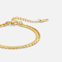 Selene Snake & Bead Chain Bracelet, gold bracelet lying flat with lobster clasp and extender chain