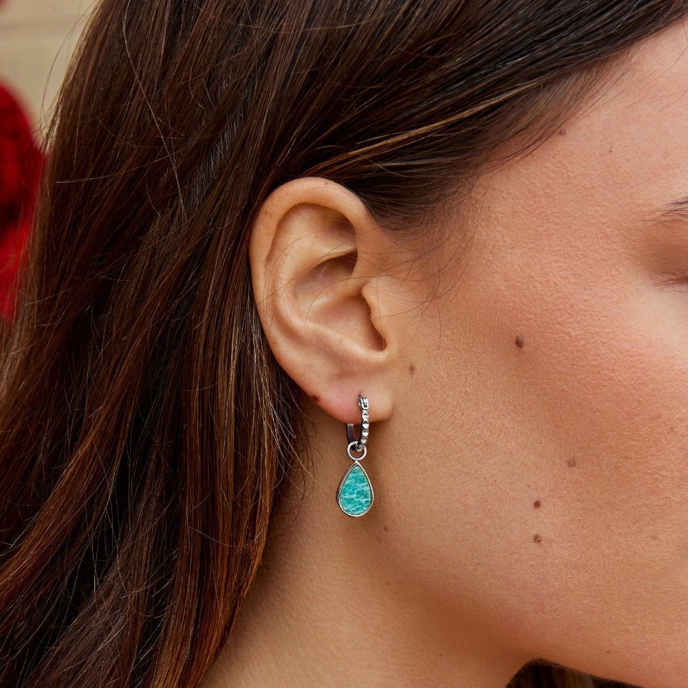Silver Astoria Green Stone Hoop Earrings - Beautiful Earth Boutique