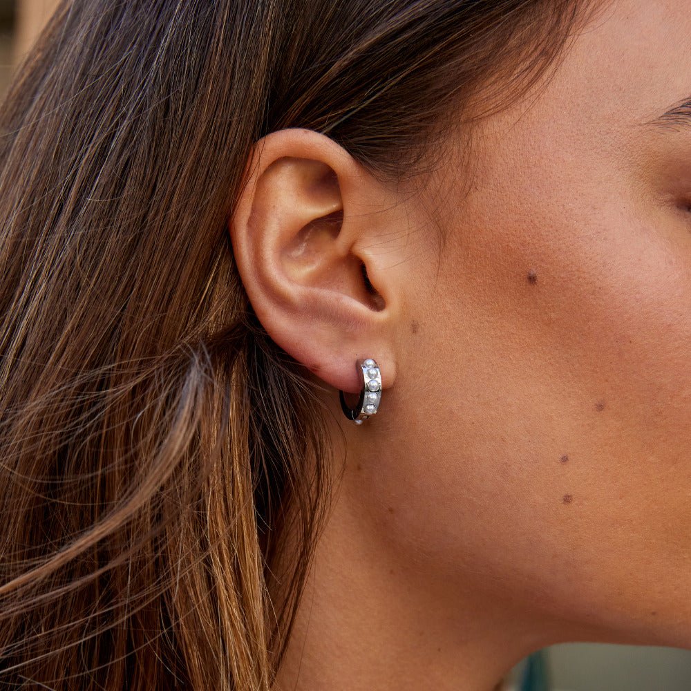 Silver Eula Pearl Hoop Earrings - Beautiful Earth Boutique