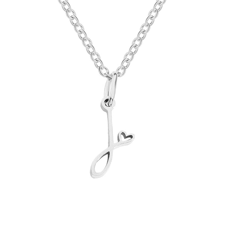 Silver Letter Heart Necklace, silver chain necklace with a script letter pendant and small heart