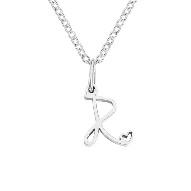 Silver Letter Heart Necklace, silver script initial pendant with a small heart, on a fine chain