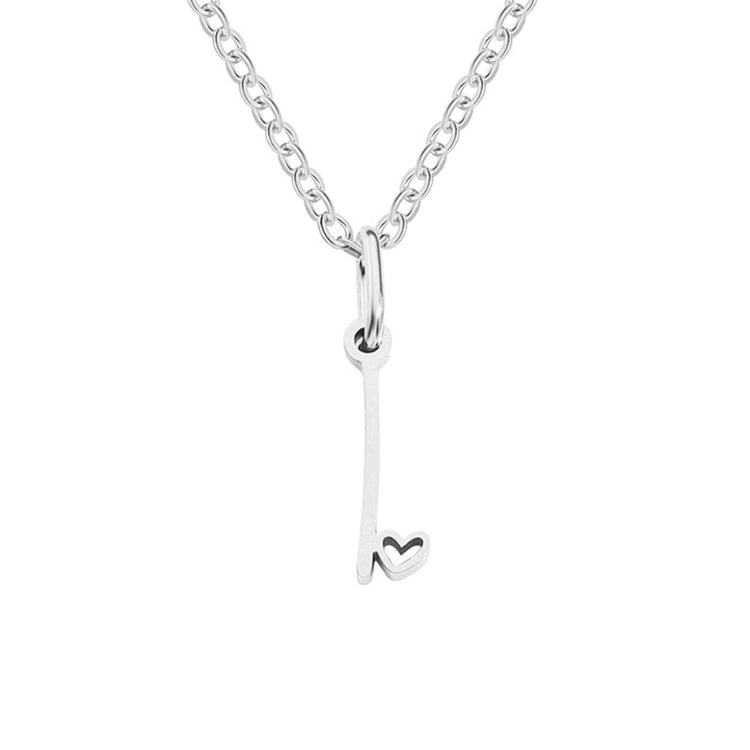 Silver Letter Heart Necklace, silver chain necklace with a slim pendant and small open heart