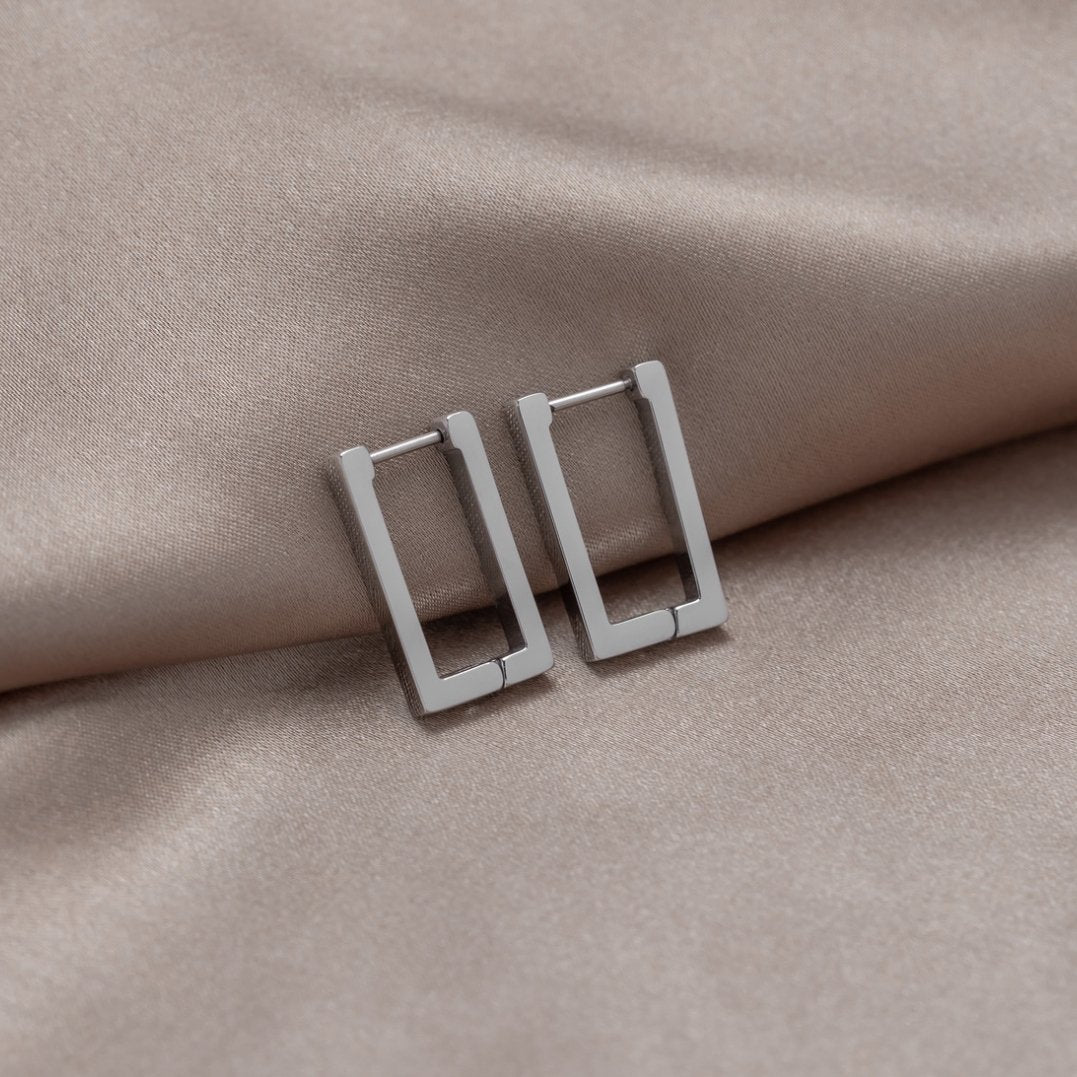 Silver Rectangle Hoop Earrings - Beautiful Earth Boutique