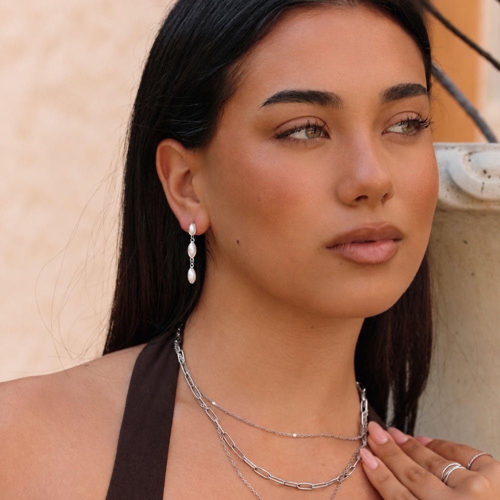 Silver Serena Pearl Drop Earrings - Beautiful Earth Boutique
