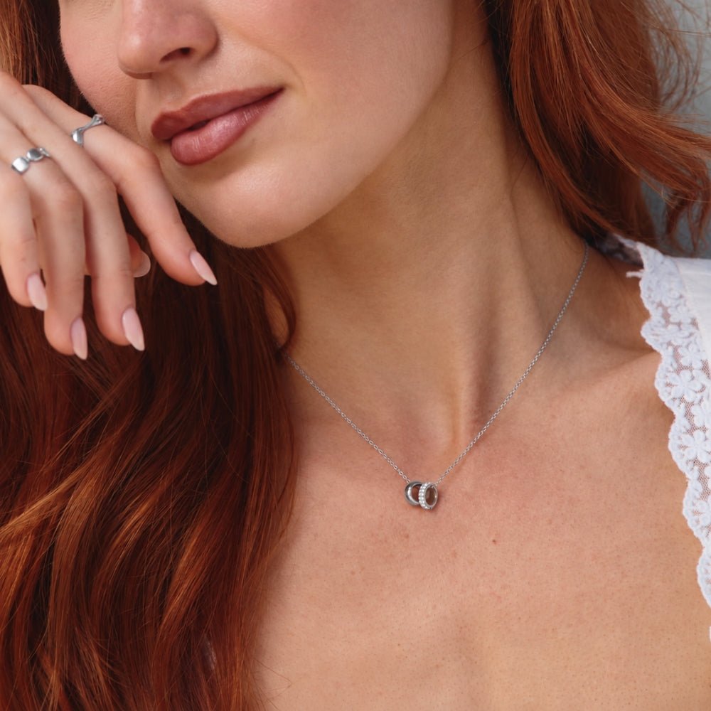 Twin Silver & Crystal Ring Pendant Necklace - Beautiful Earth Boutique