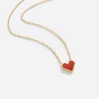 Valentina Heart Necklace, gold chain necklace with a red heart pendant on white