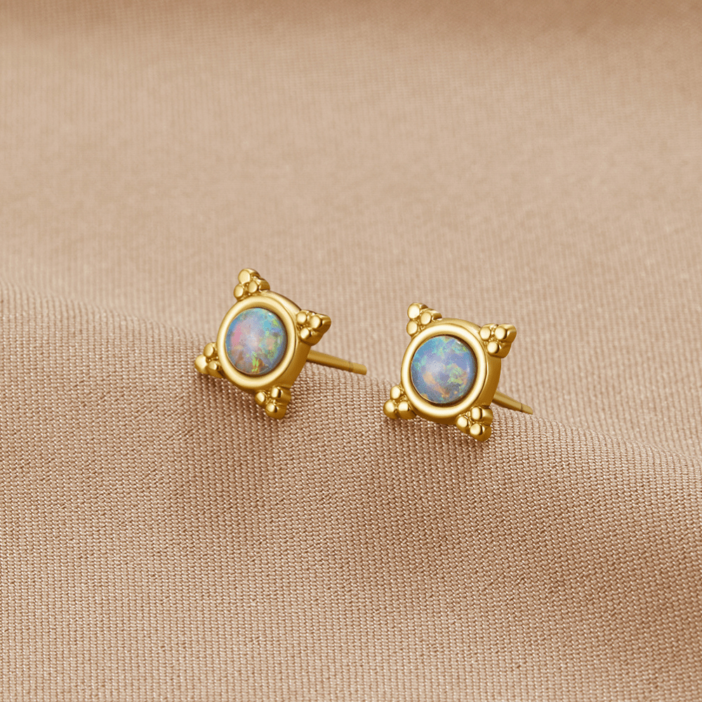 Vintage Blue Opal Stud Earrings - Beautiful Earth Boutique