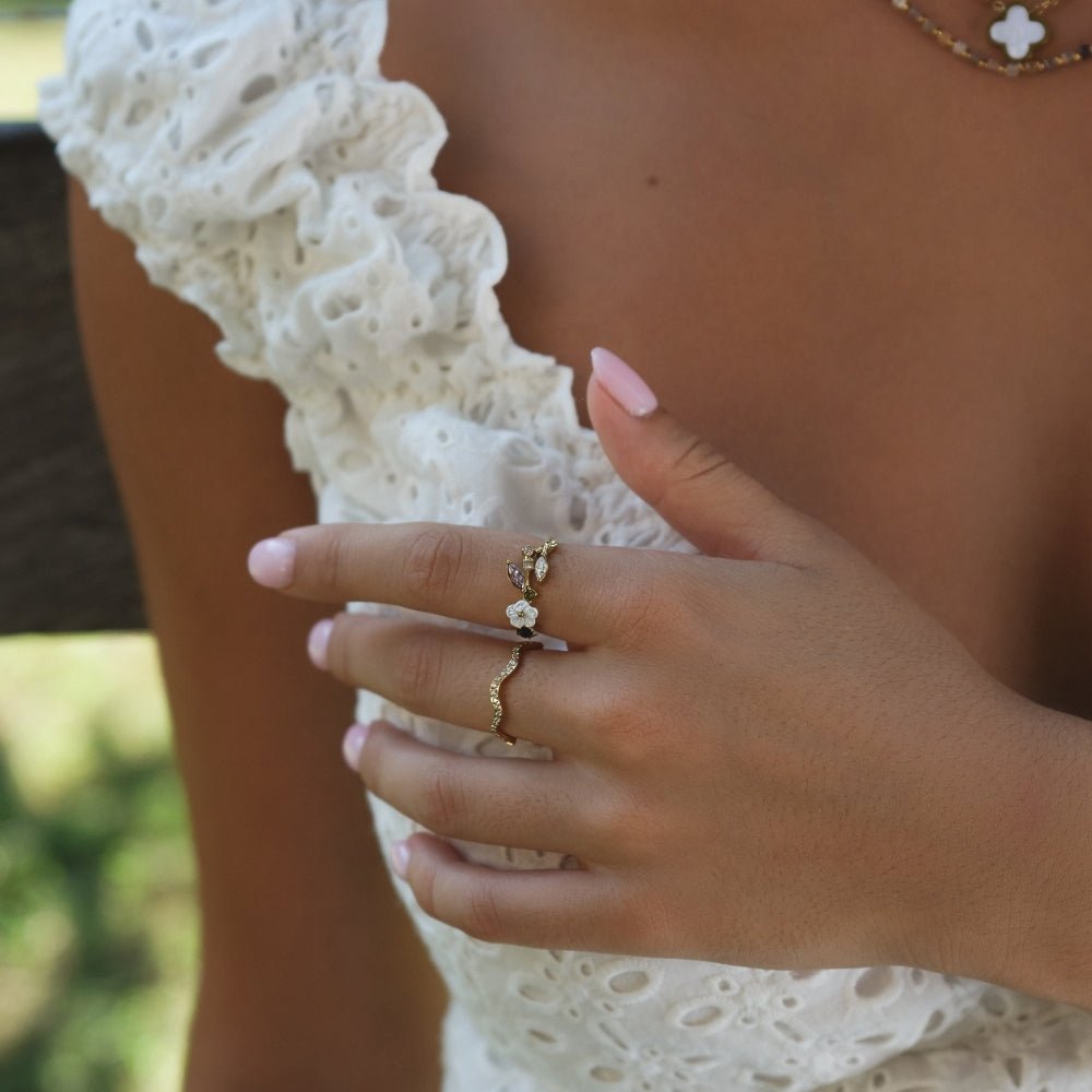 Zenya Crystal & Gold Wave Ring - Beautiful Earth Boutique